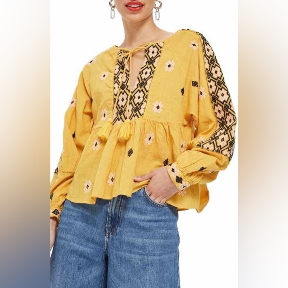 Top shop Yellow Embroidered Women's top size 8